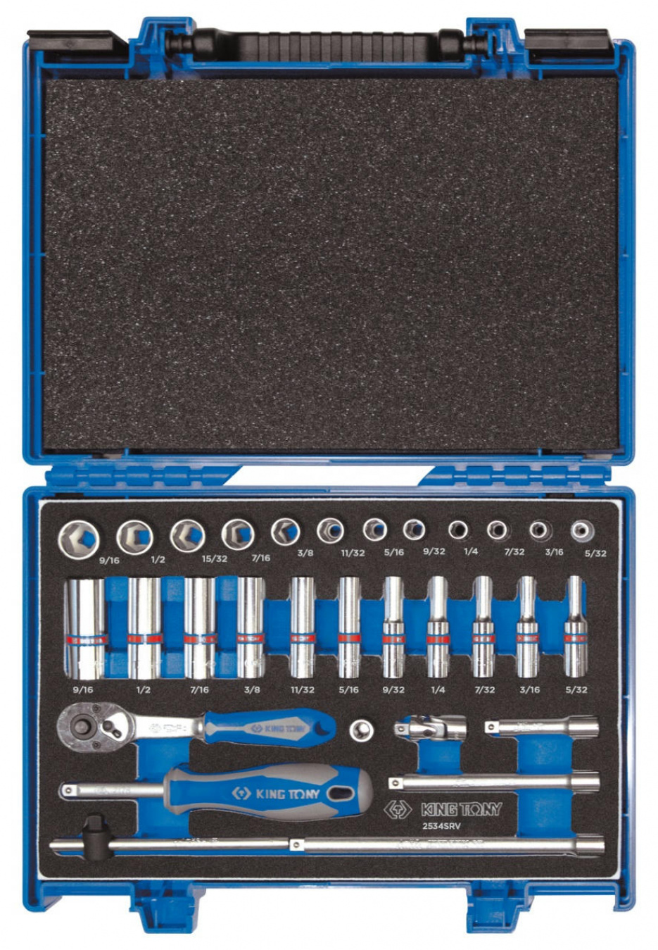 Набор торцевых головок с принадлежностями 1/4", шестигранные, 5/32"-9/16", 31 предмет KING TONY 2331SRV